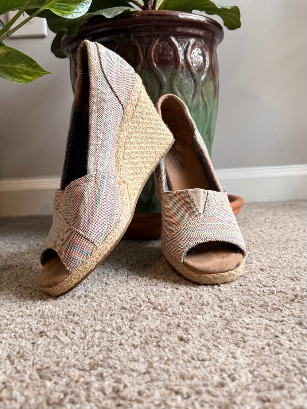Toms Multicolor Stripe Espadrille Wedge Sandals